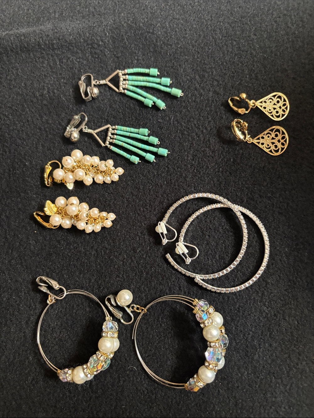 Lot of 5 Pairs Clip On Earrings Elegant Gold Tone and Silver Tone